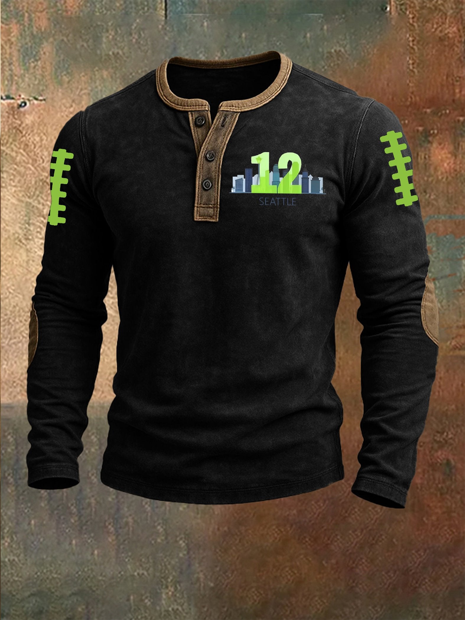 Men's Rugby Print Henley Top