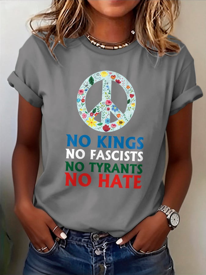🔥Buy 3 Get 15% Off🔥Women's No Kings No Fascists Print T-Shirt