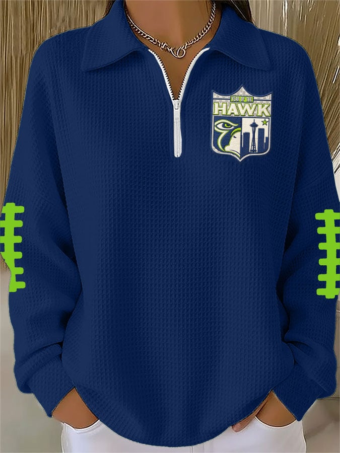 Women's Football Print Waffle Zip-Up Top