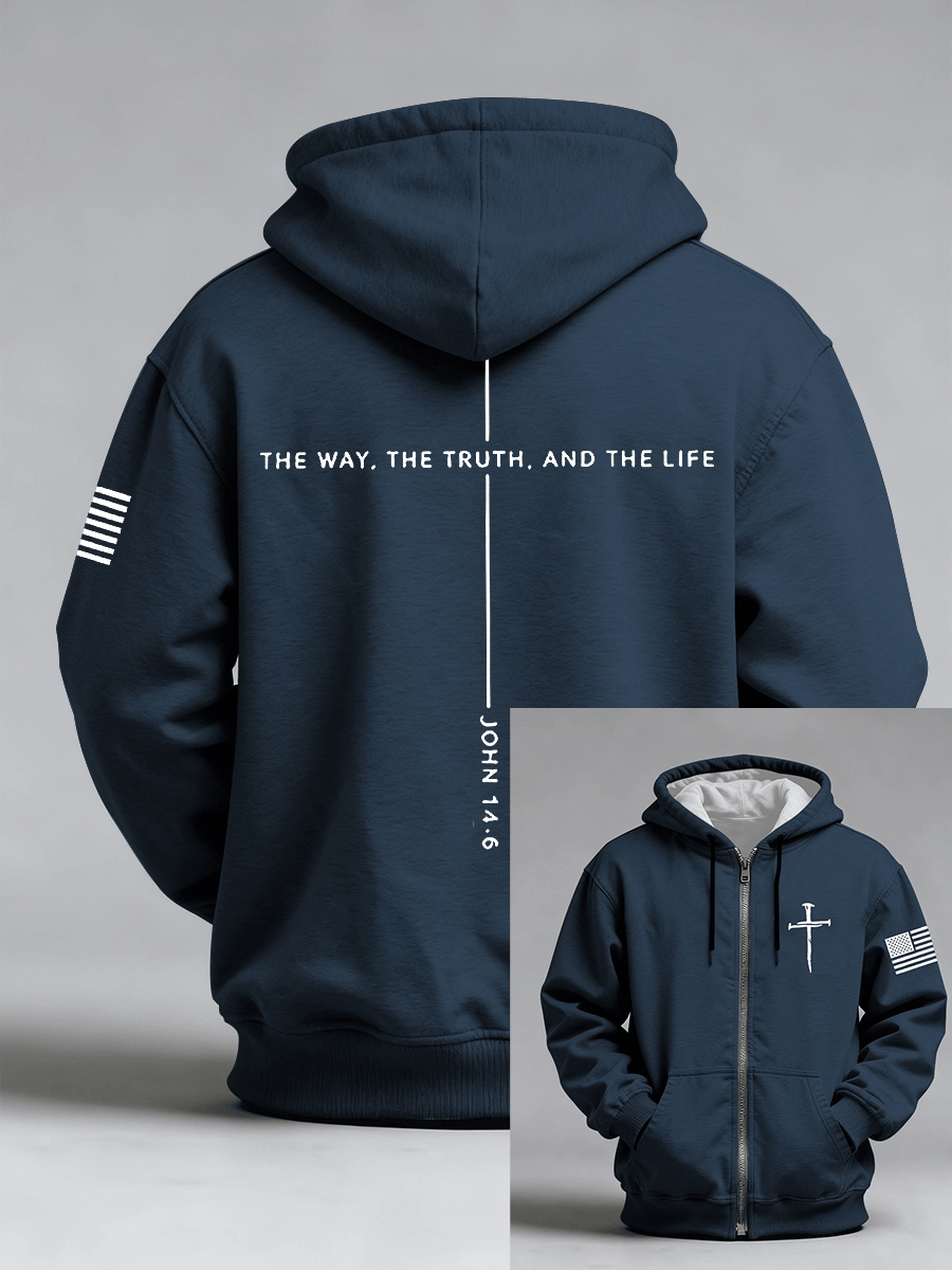 Men's Jesus The Way The Truth The Life John 14:6 Christian Cross Print Zip-Up Hoodie