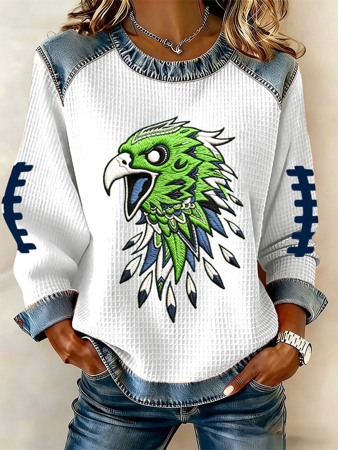 Women's Football Print Waffle Sweatshirt