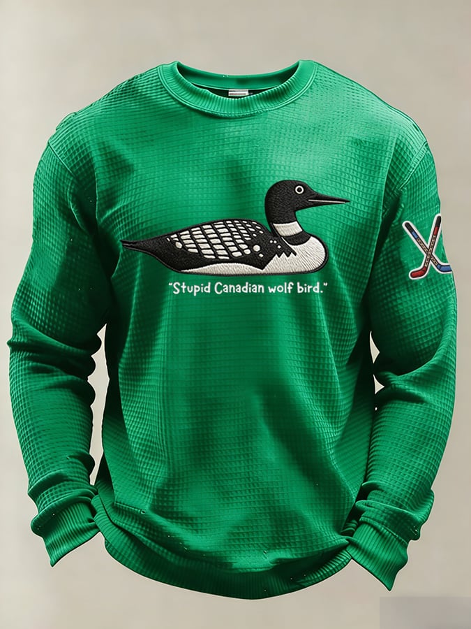 Men's Stupid Canadian wolf bird Print Long-Sleeved T-Shirt