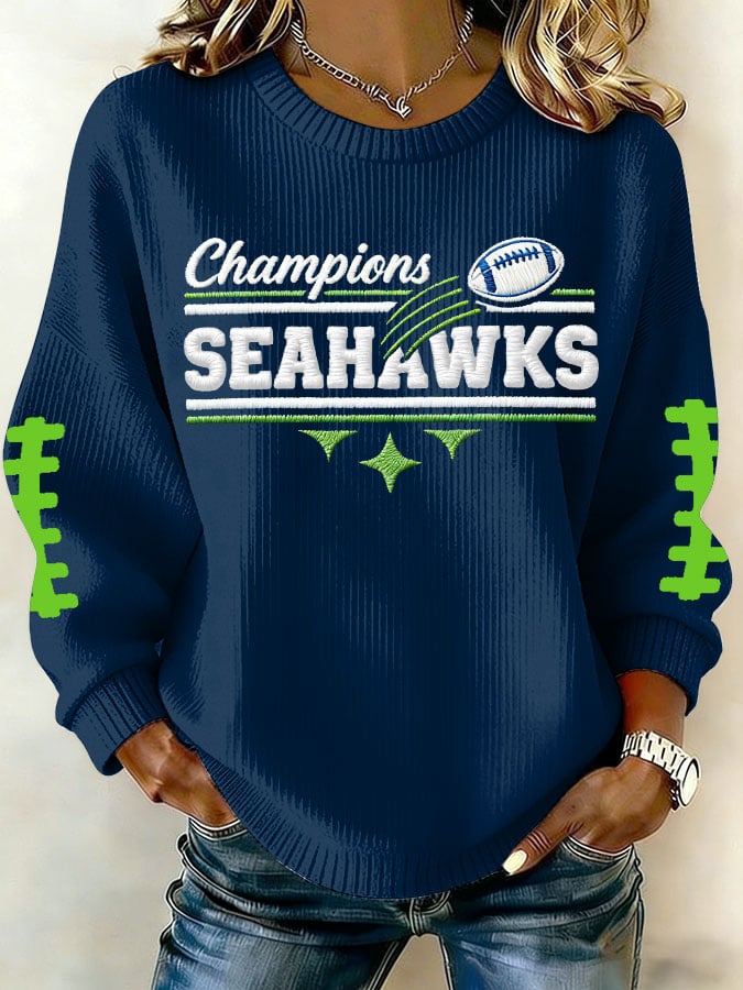 Women's Football Printed Knit Crew Neck Long-Sleeved Top