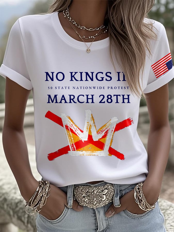 🔥Buy 3 Get 15% Off🔥Retro No Kings III 50 State Nationwide Protest March 28th Print T-Shirt