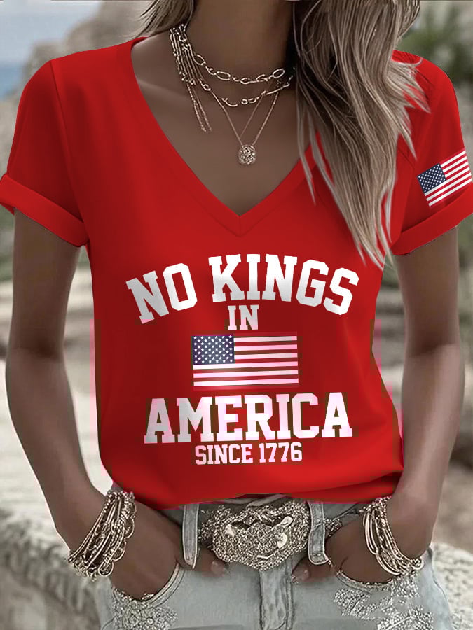 🔥Buy 3 Get 15% Off🔥V-Neck Retro No Kings In America Since 1776 Print T-Shirt