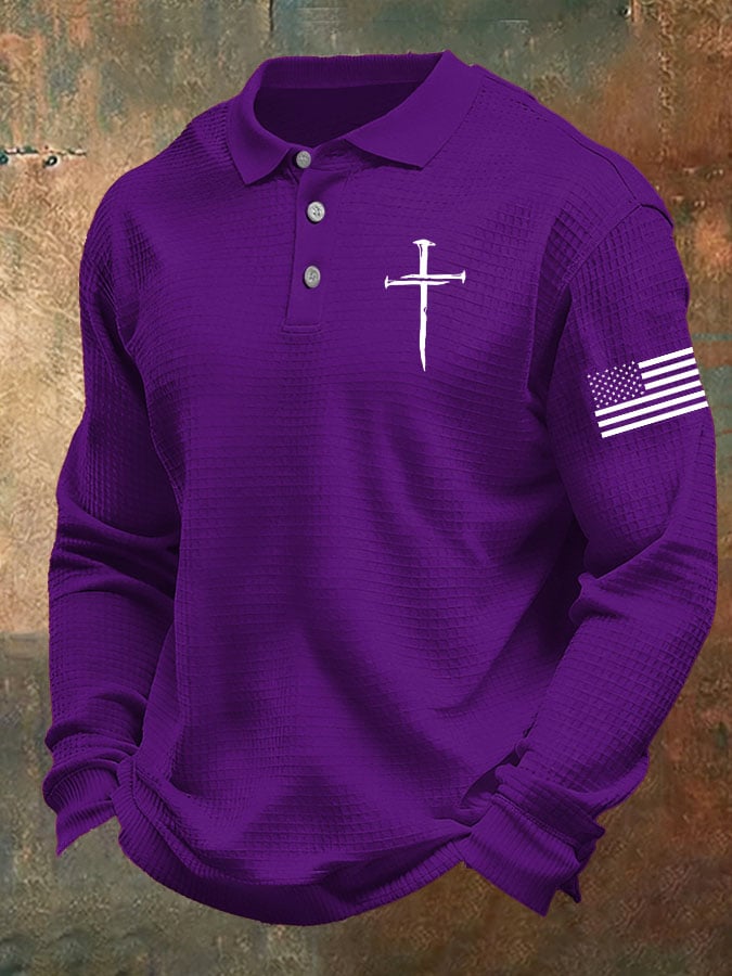 Men's Cross Print Casual Waffle Shirt