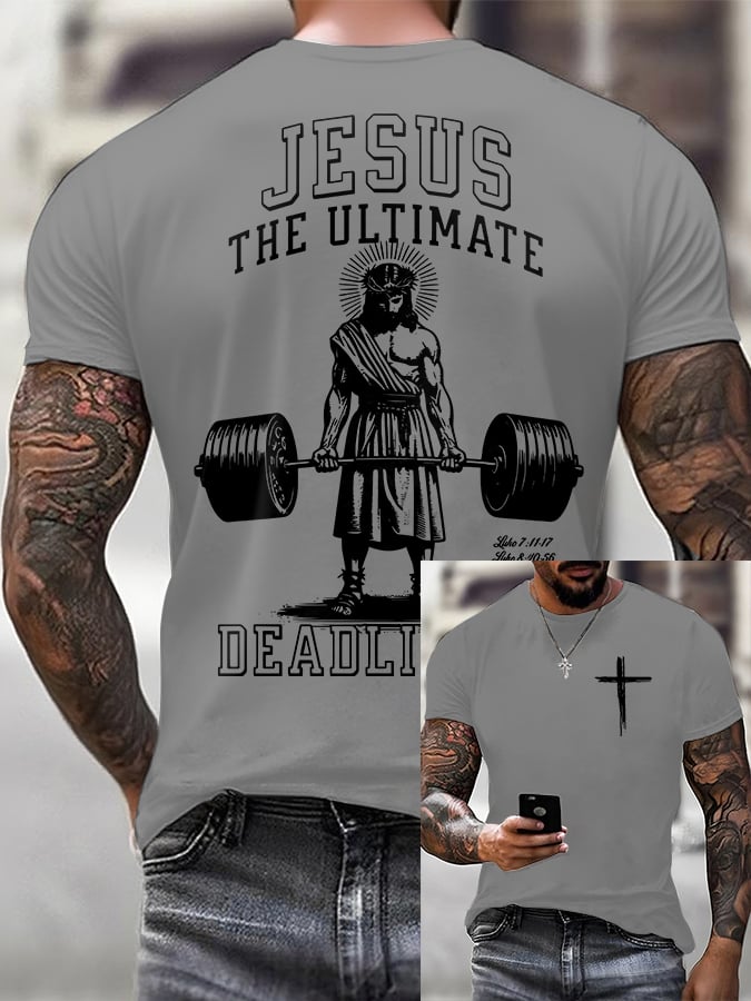 Men'S Casual "Jesus Is The Ultimate Deadlifter" Faith Short Sleeve T-Shirt