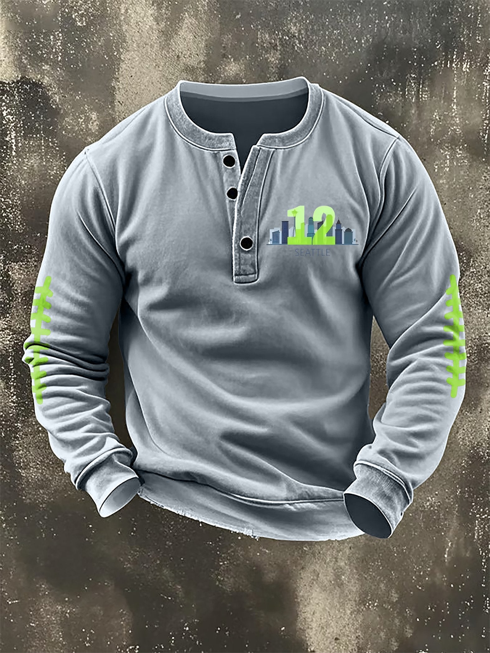Men's Retro Rugby Design Henley Neck Sweatshirt