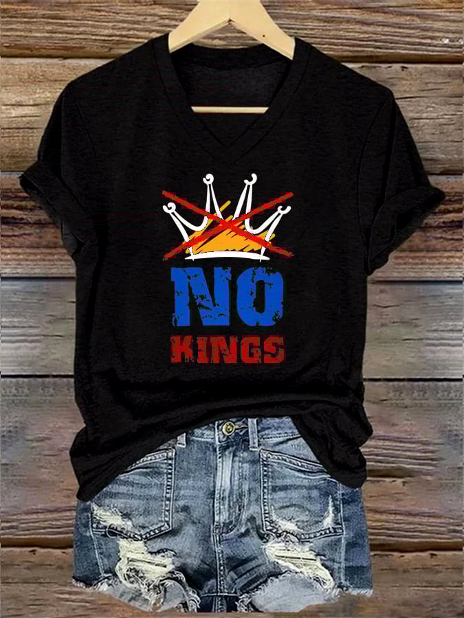 🔥Buy 3 Get 15% Off🔥V-Neck Retro No Kings Print T-Shirt