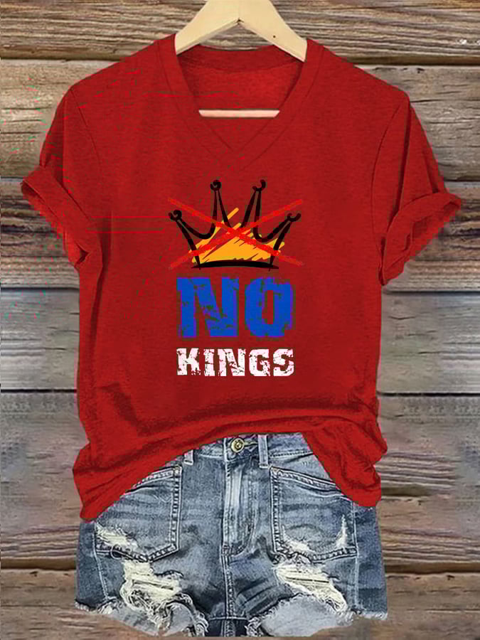 🔥Buy 3 Get 15% Off🔥V-Neck Retro No Kings Print T-Shirt