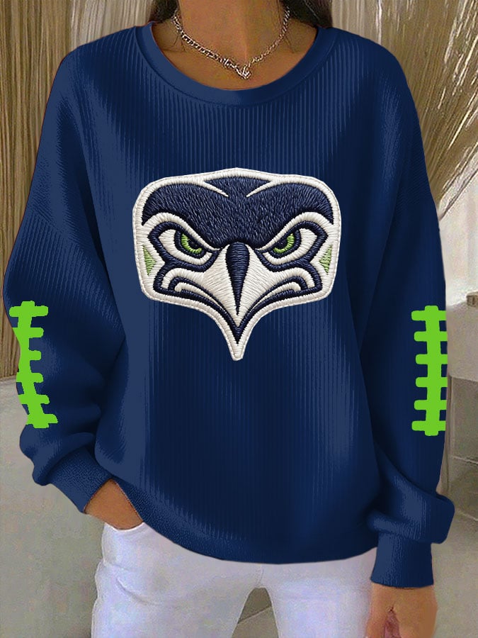 Women's Football Printed Knit Crew Neck Long-Sleeved Top