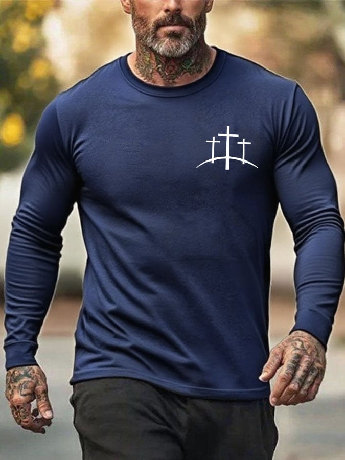 🔥Buy 3 Get 15% Off🔥Men's Faith Cross Print Crew Neck T-shirt
