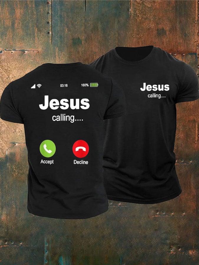 Men's Retro Jesus Calling Print T-Shirt