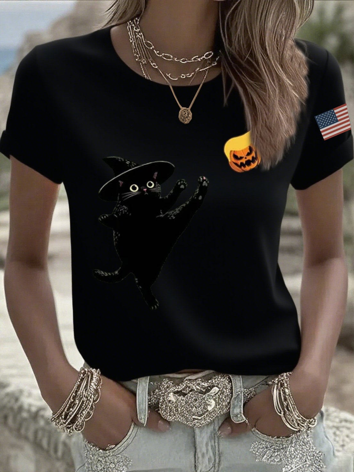 🔥Buy 3 Get 15% Off🔥Women's casual black cat FDT resistance T-shirt