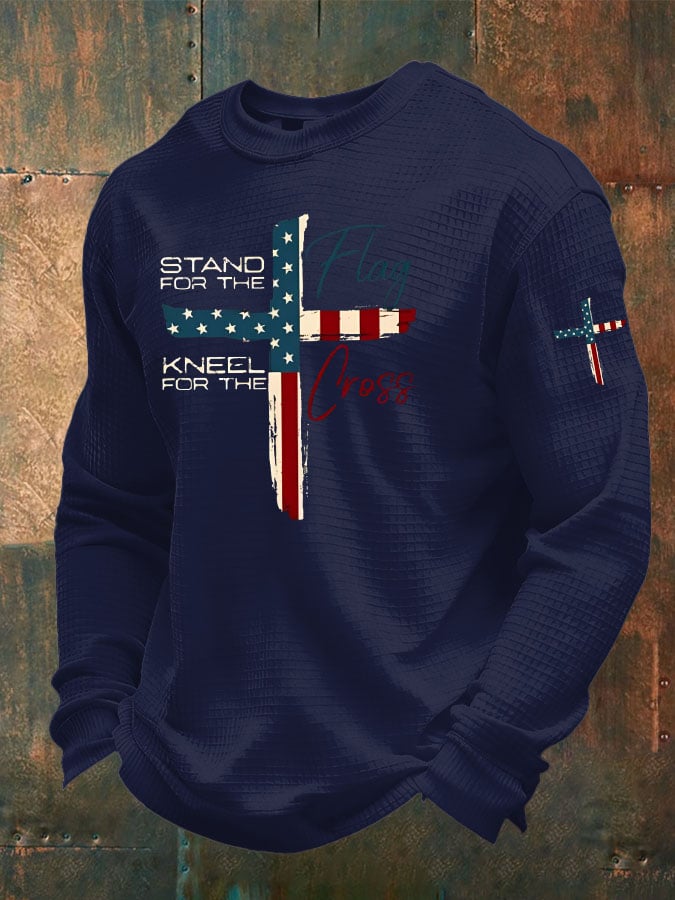 Men's Stand For The Flag Kneel For The Cross Waffle Long Sleeve T-Shirt