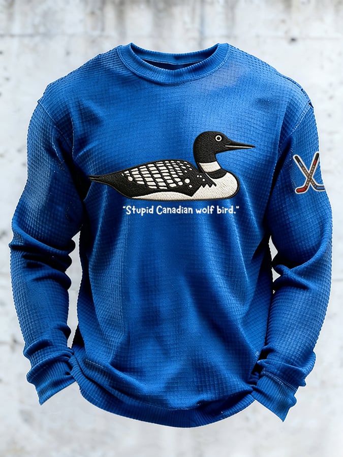 Men's Stupid Canadian wolf bird Print Long-Sleeved T-Shirt