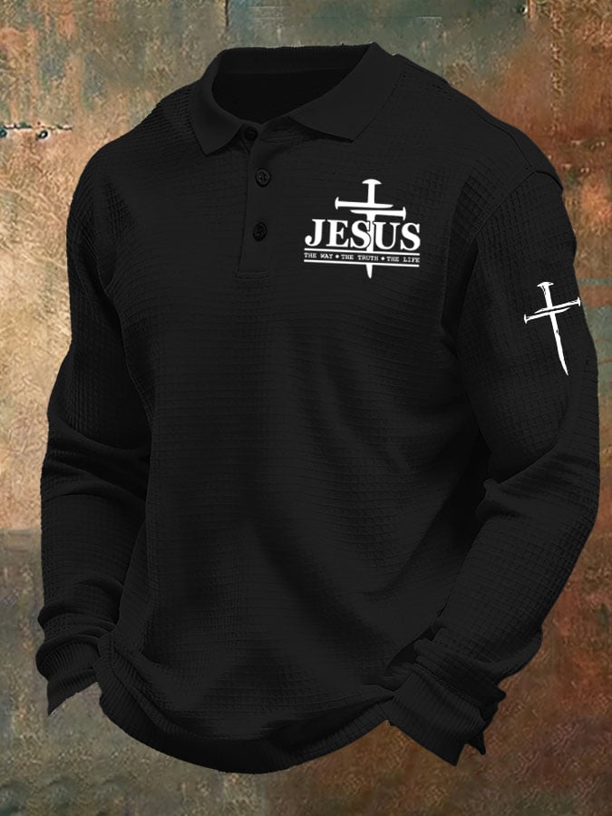 Men's Jesus The Way The Truth The Life Print Casual Waffle Shirt