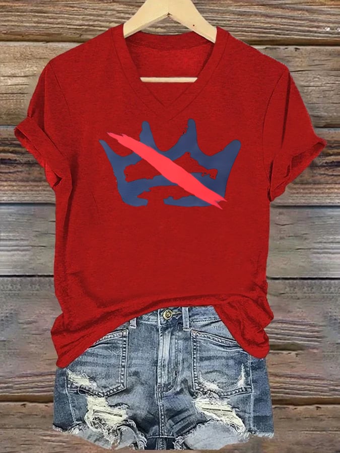 🔥Buy 3 Get 15% Off🔥V-neck Women's America has no kings Printed Casual T-Shirt