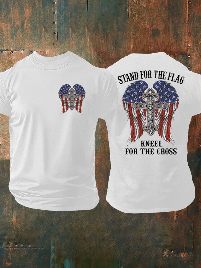 Men's Stand For The Flag Kneel For The Cross Print T-Shirt