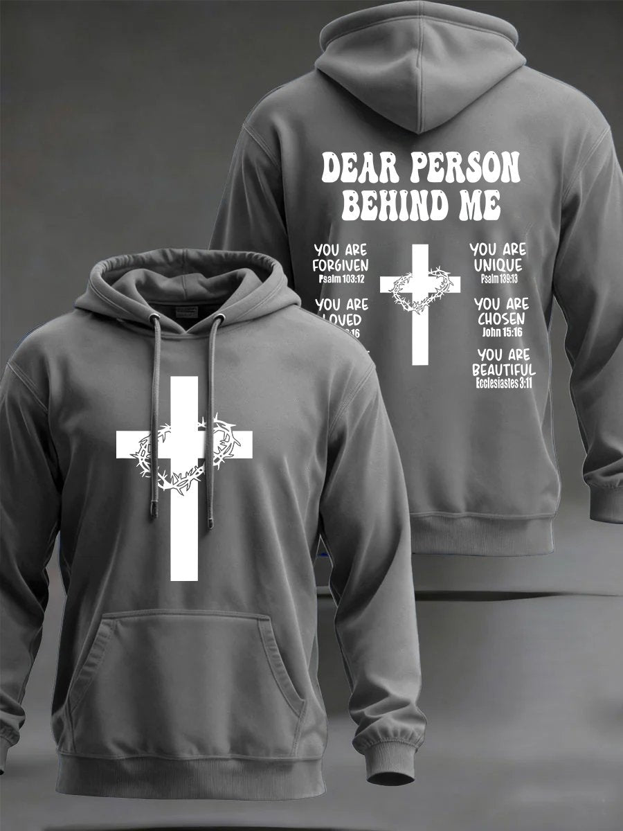 Men'S "Dear Person Behind Me" Faith Print Hooded Sweatshirt