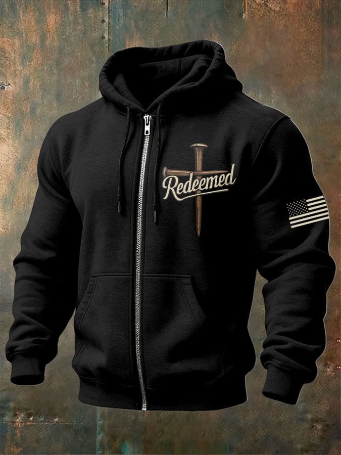 Men's Veteran Faith Printed Zip-Up Hooded Jacket