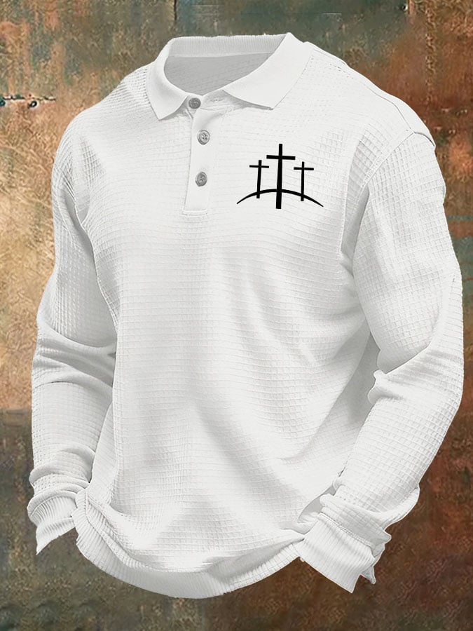 Men's Cross Print Casual Waffle Shirt