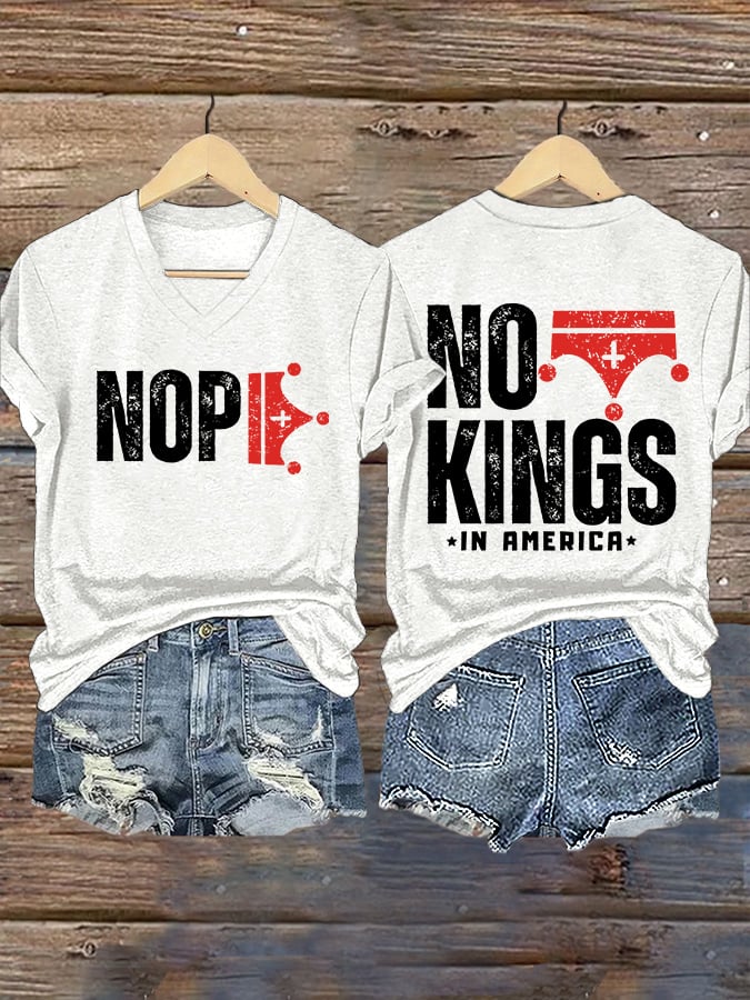 🔥Buy 3 Get 15% Off🔥V-Neck Retro No Kings In America Print T-Shirt
