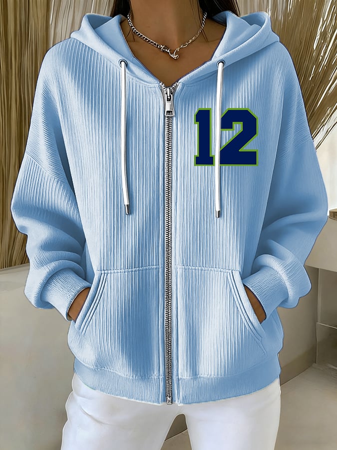 Women's Rugby Print Casual Hooded Sweatshirt