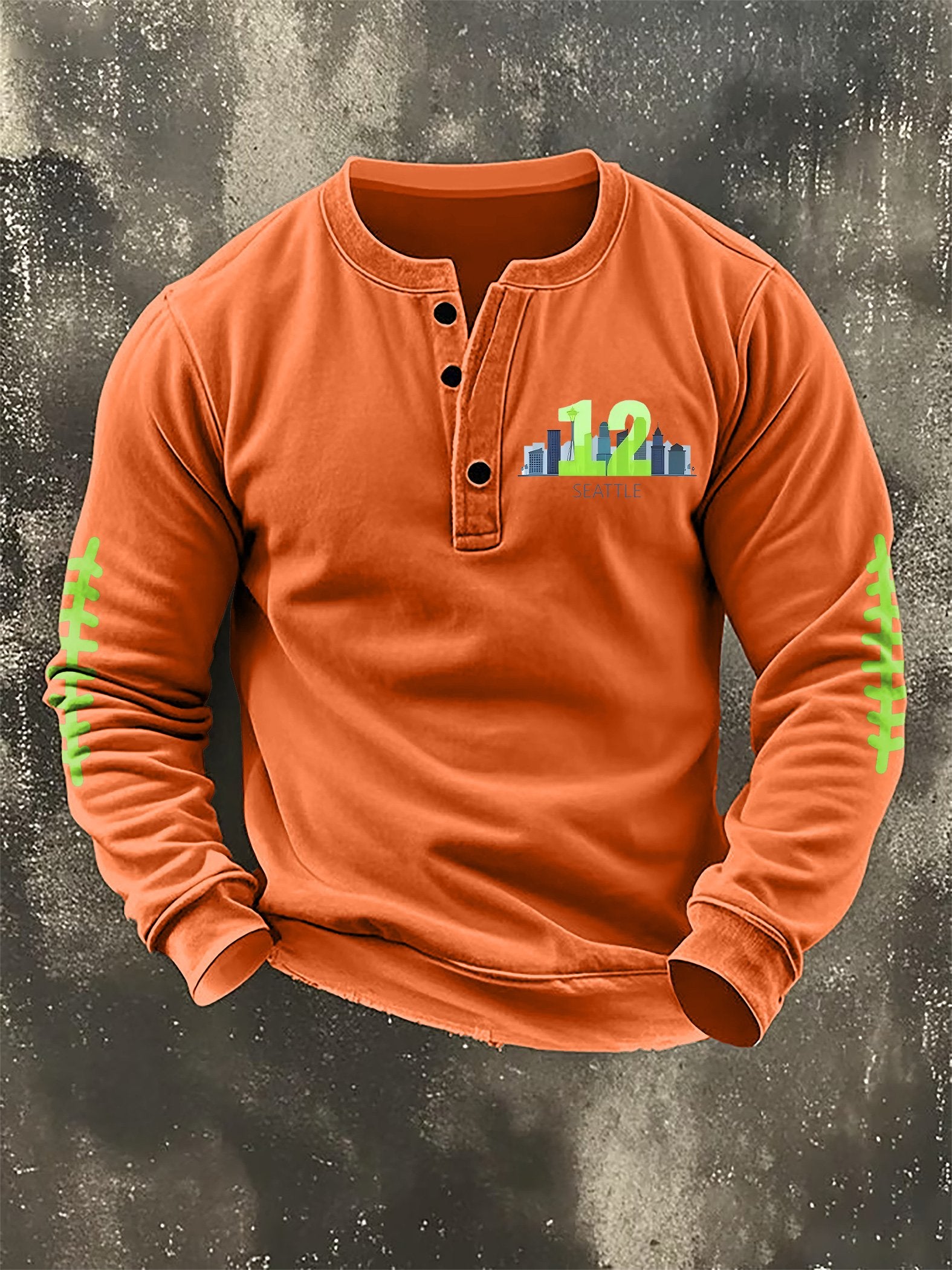 Men's Retro Rugby Design Henley Neck Sweatshirt