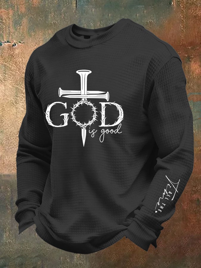 Men's God Is Good Print Waffle T-Shirt