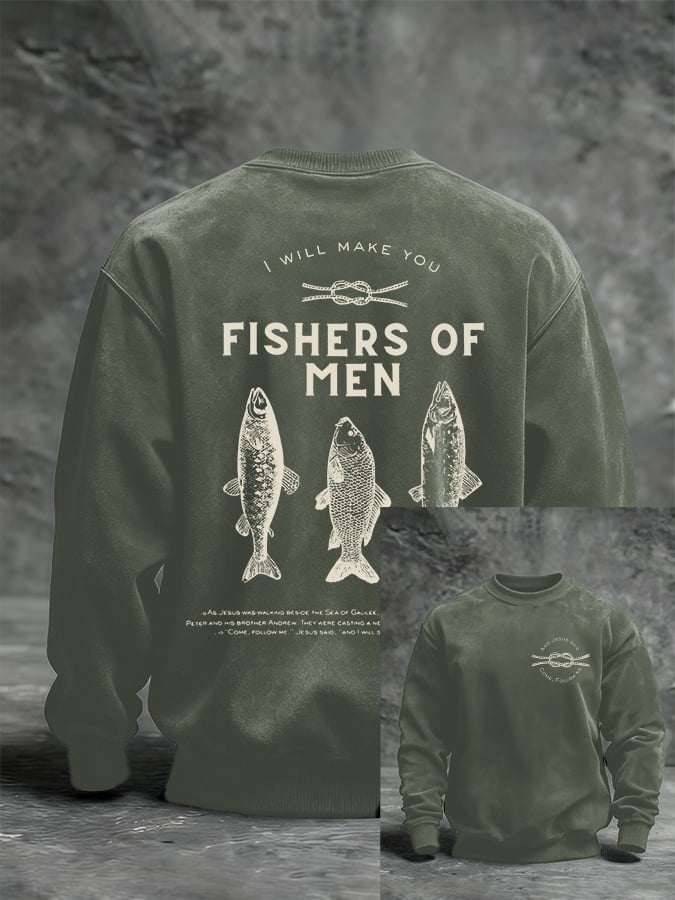 Men'S Casual Fishers Of Men Print Sweatshirt