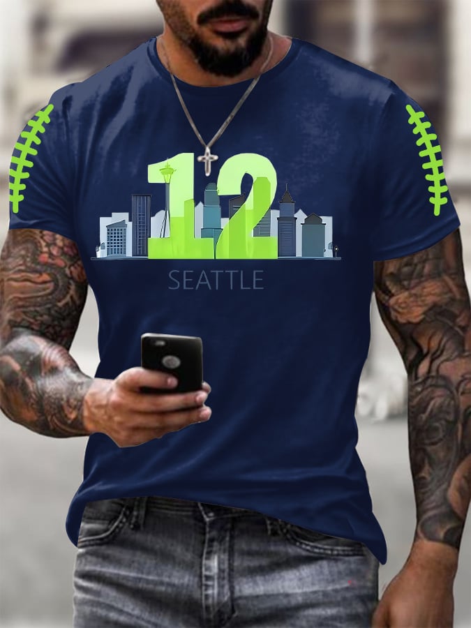 Men's Rugby Print Casual T-Shirt