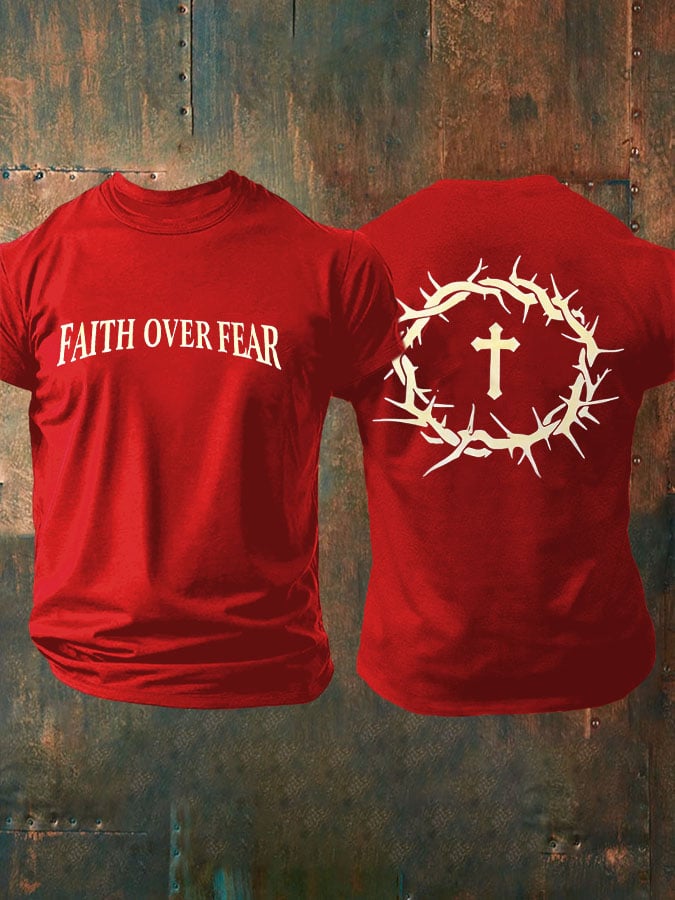 🔥Buy 3 Get 15% Off🔥🔥Hot Sale Picks 🔥Men's Faith Over Fear Printed Casual T-Shirt