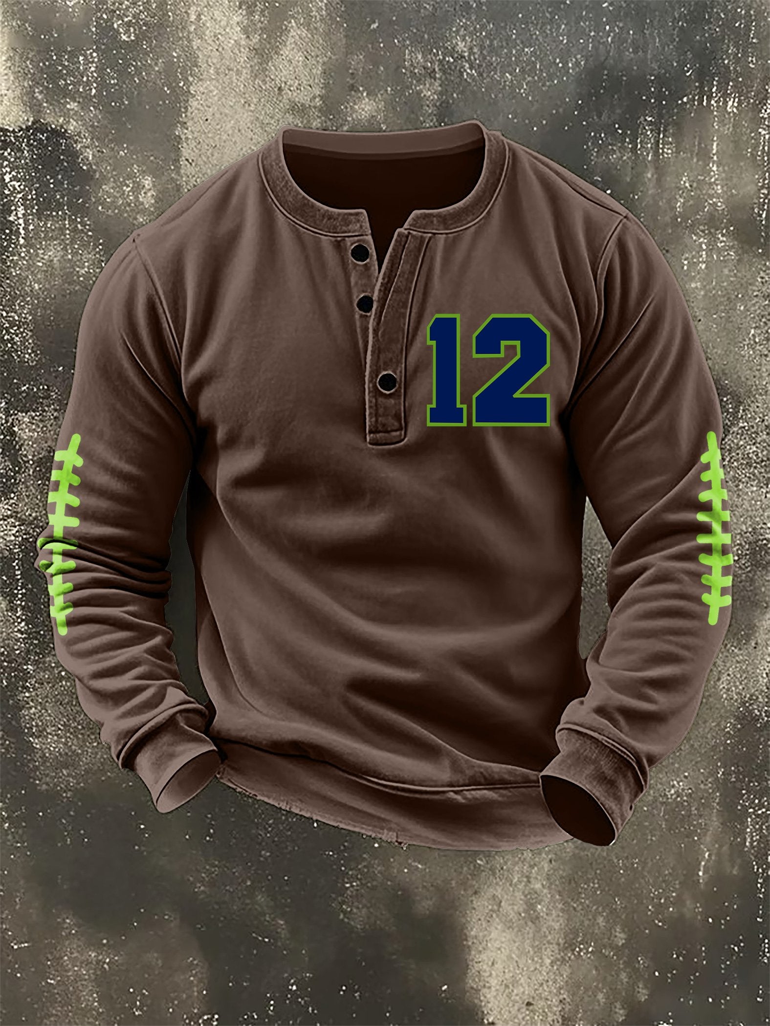 Men's Retro Rugby Design Henley Neck Sweatshirt