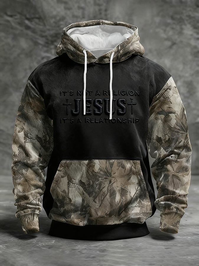 Men's Casual Retro Print Long Sleeve Hooded Sweatshirt