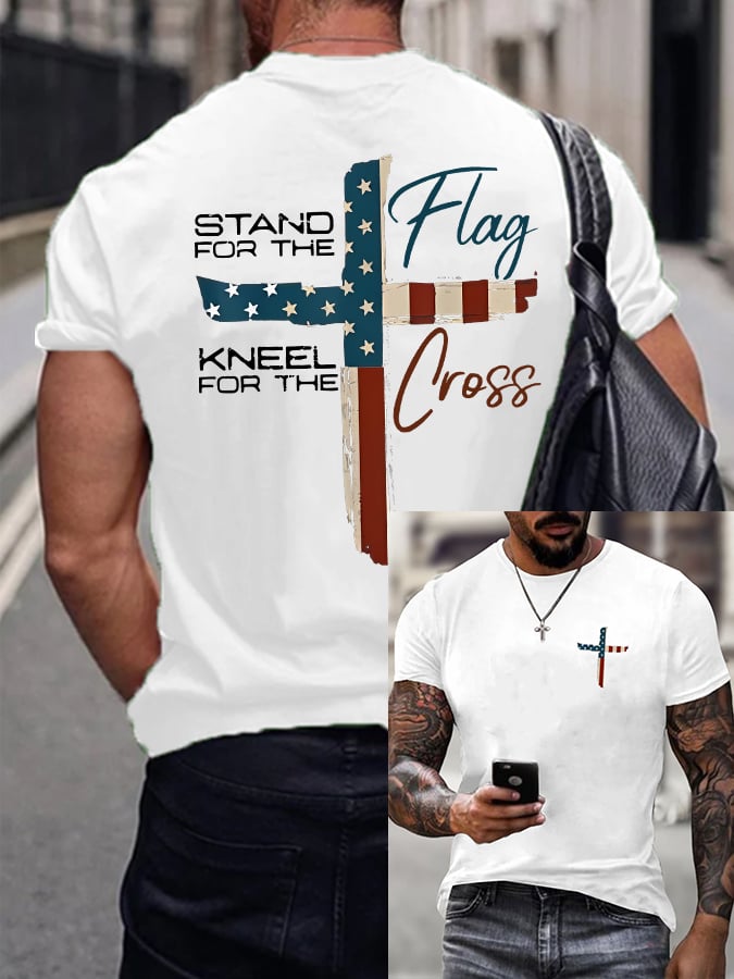 🔥Buy 3 Get 15% Off🔥Men's Stand For The Flag Kneel For The Cross Printed Casual T-Shirt