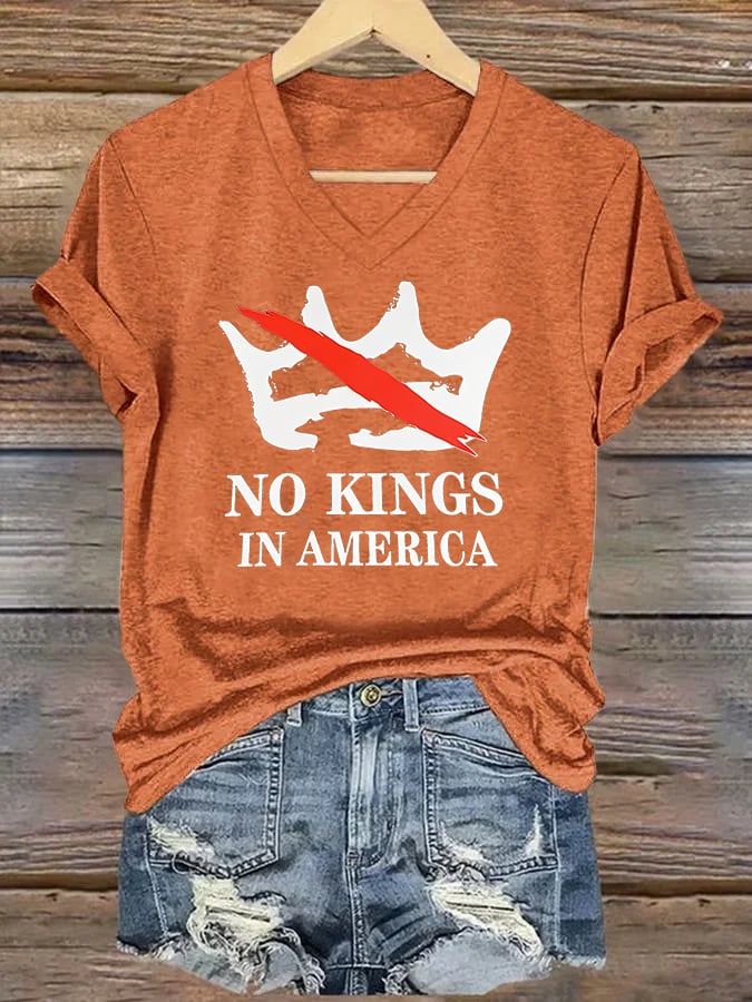 🔥Buy 3 Get 15% Off🔥V-neck Women's no kings in America Printed Casual T-Shirt