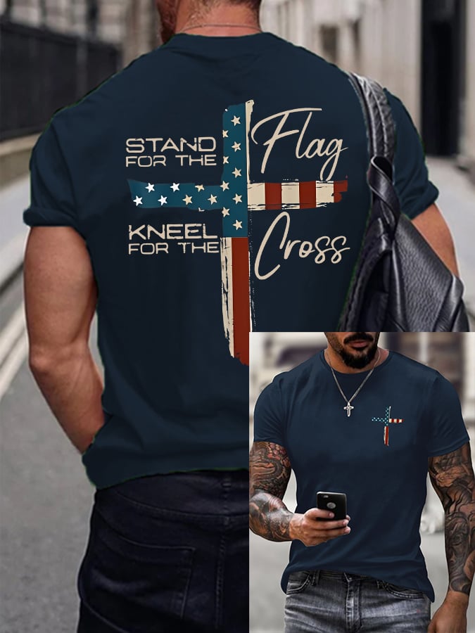 🔥Buy 3 Get 15% Off🔥Men's Stand For The Flag Kneel For The Cross Printed Casual T-Shirt