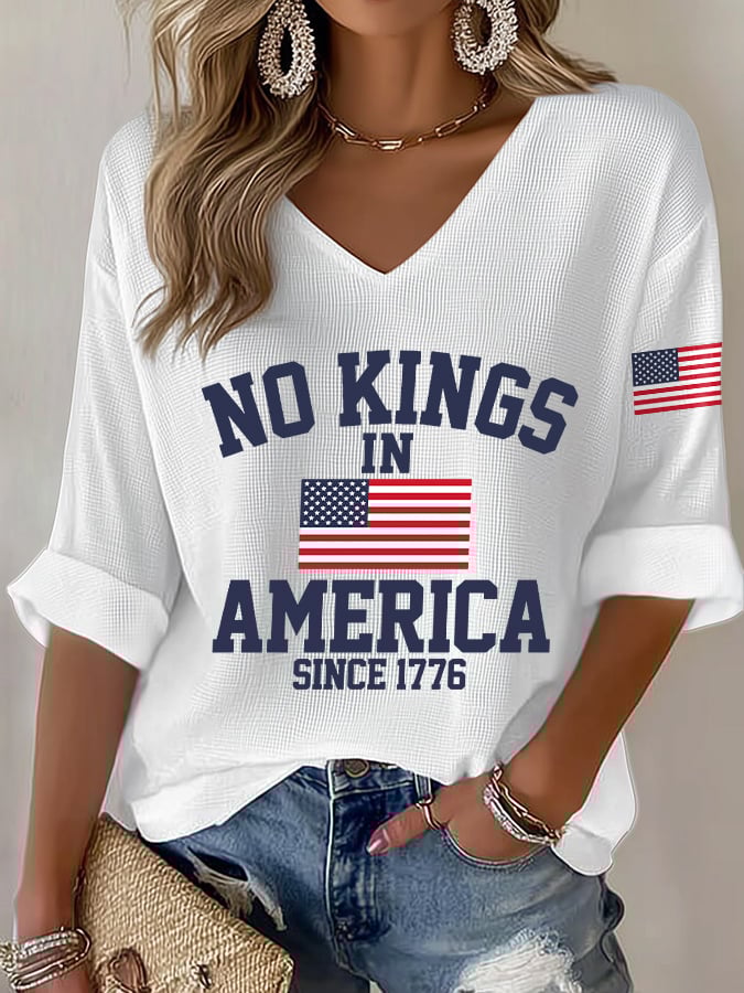 🔥Buy 3 Get 15% Off🔥V-Neck Retro No Kings In America Since 1776 Print T-Shirt