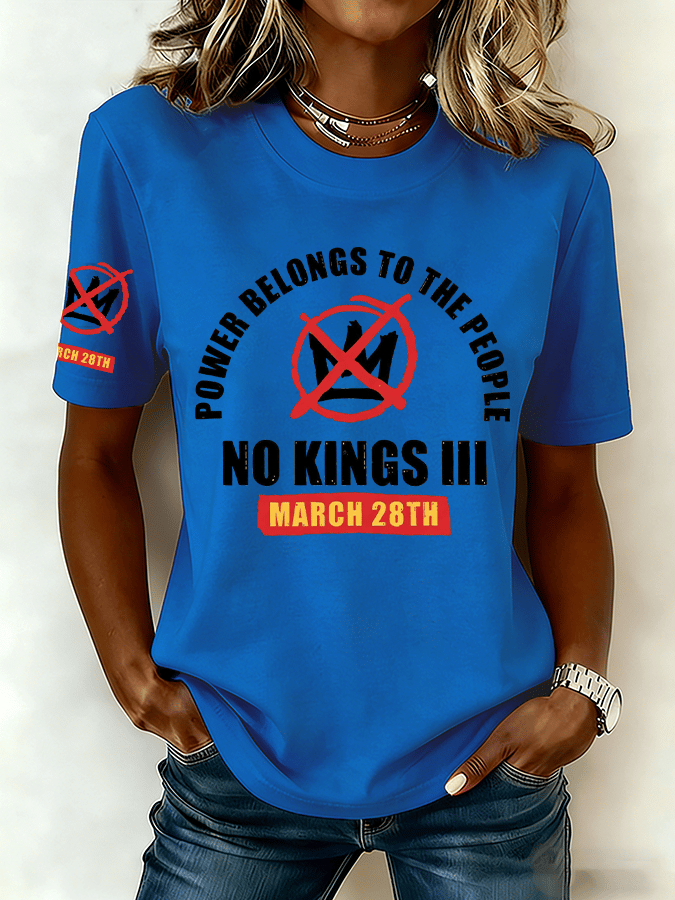 🔥Buy 3 Get 15% Off🔥Women's "POWER BELONGS TO THE PEOPLE NO KINGS MARCH 28TH" Printed Retro Short-Sleeve T-Shirt