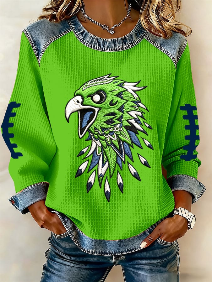 Women's Football Print Waffle Sweatshirt