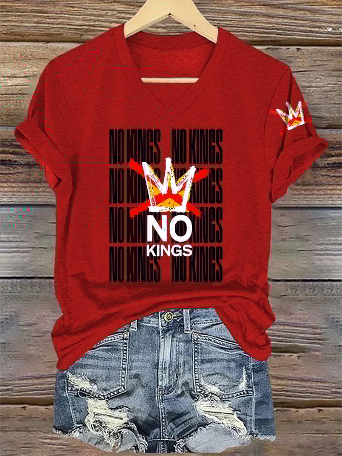 🔥Buy 3 Get 15% Off🔥V-Neck Retro No Kings In America Print T-Shirt