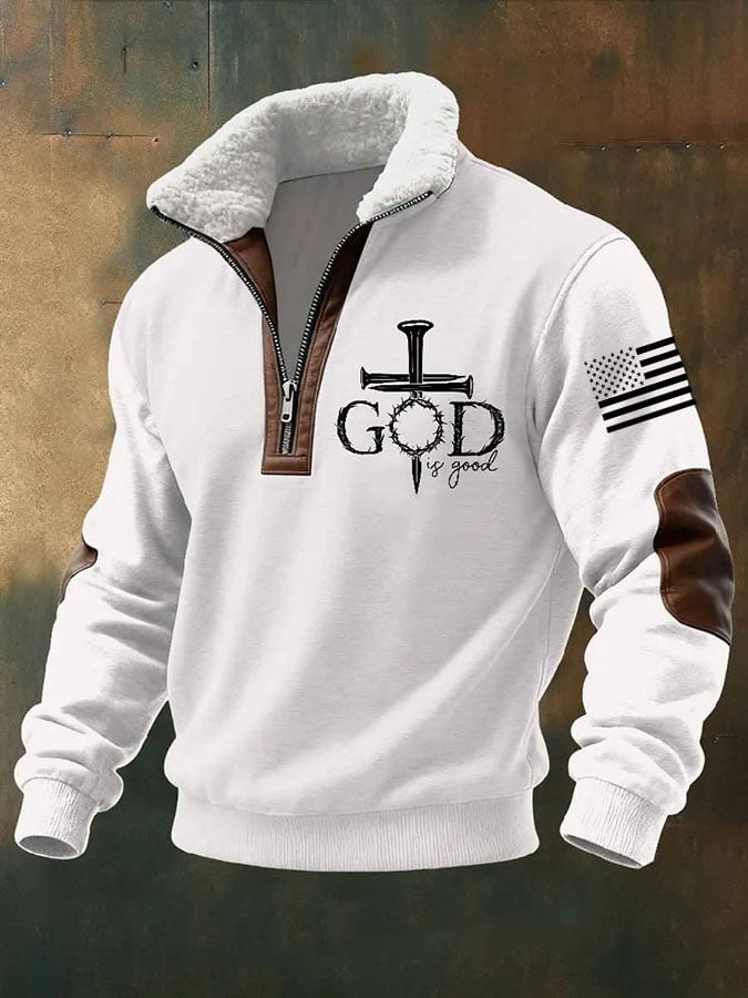 Men's Casual GOD is good Faith Fur Collar Sweatshirt