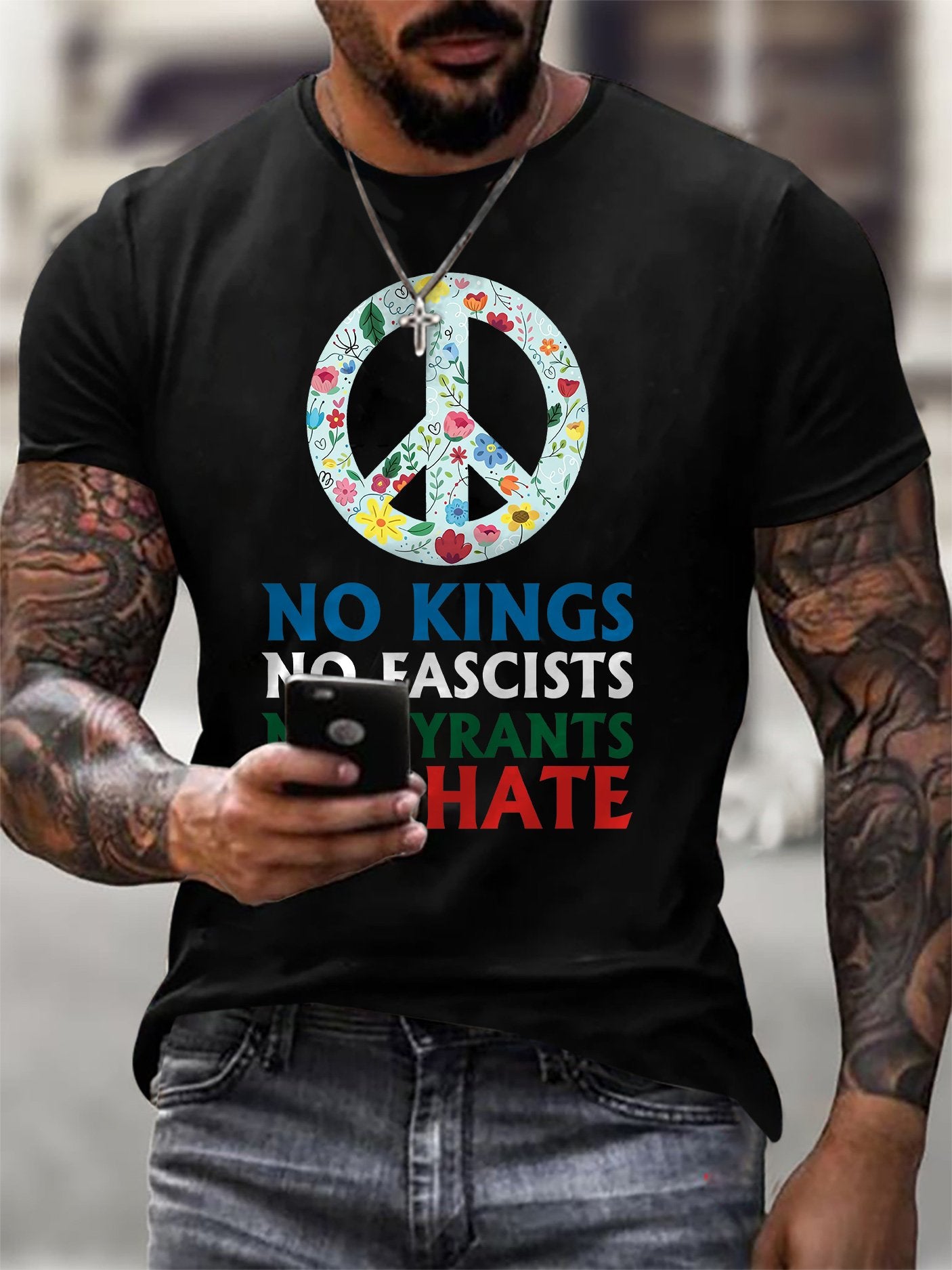 🔥Buy 3 Get 15% Off🔥Men's No Kings No Fascists Print T-Shirt
