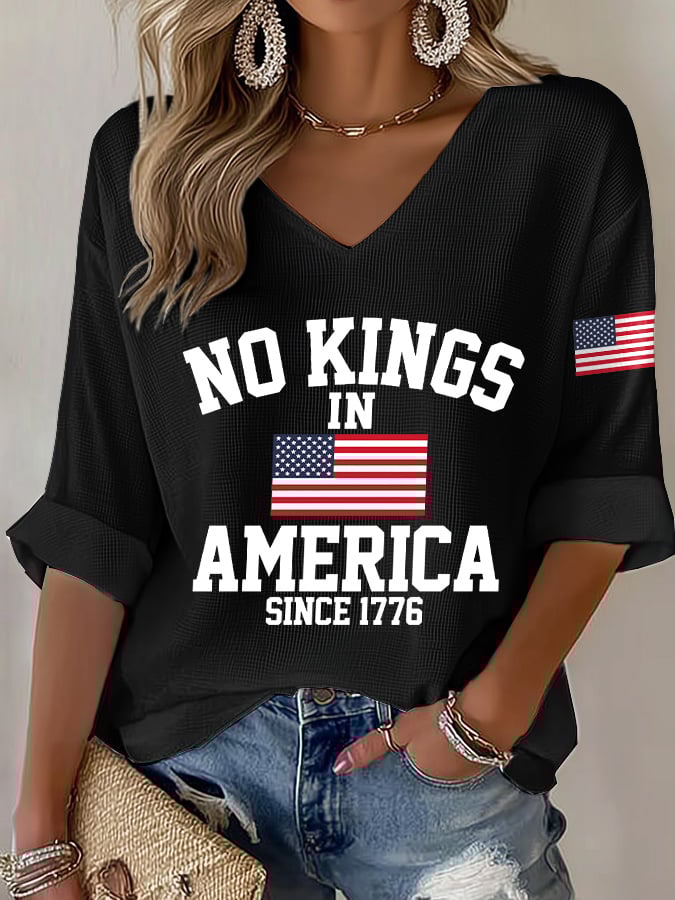 🔥Buy 3 Get 15% Off🔥V-Neck Retro No Kings In America Since 1776 Print T-Shirt