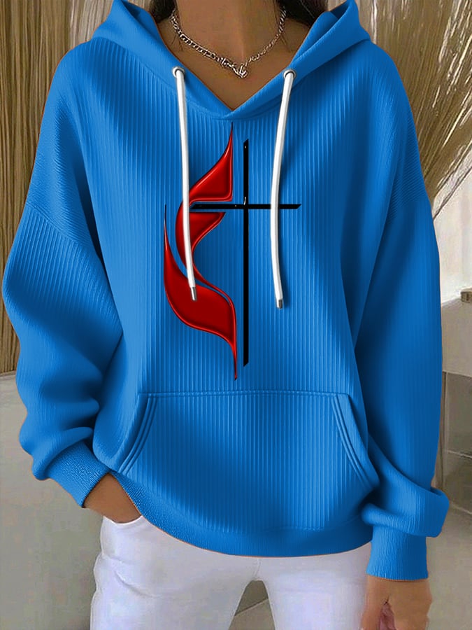 Women's Casual Simple Cross Textured Hoodie