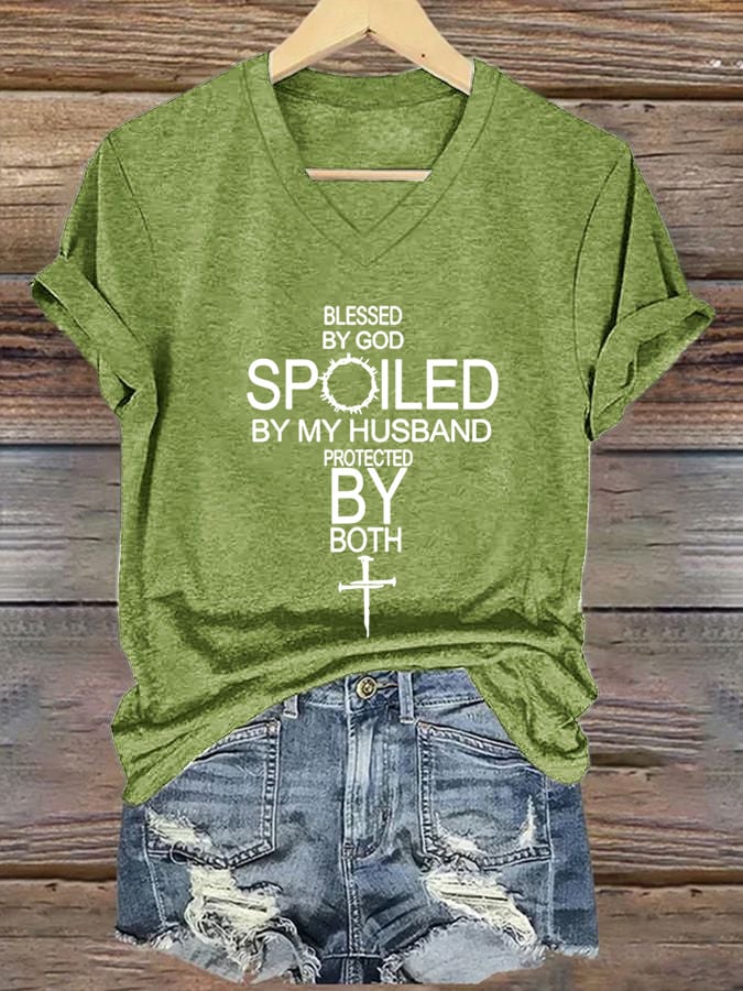 Women's Blessed By God Spoiled By My Husband Protected By Both T-shirt