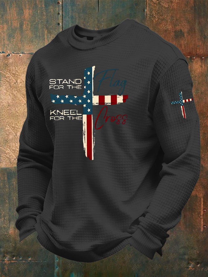 Men's Stand For The Flag Kneel For The Cross Waffle Long Sleeve T-Shirt