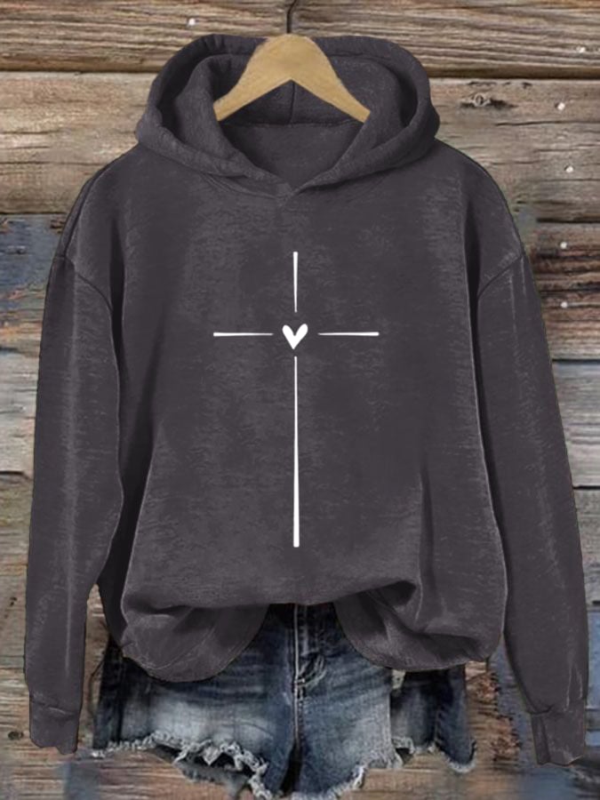 Women's Christian Cross Printed Long Sleeve Hoodie