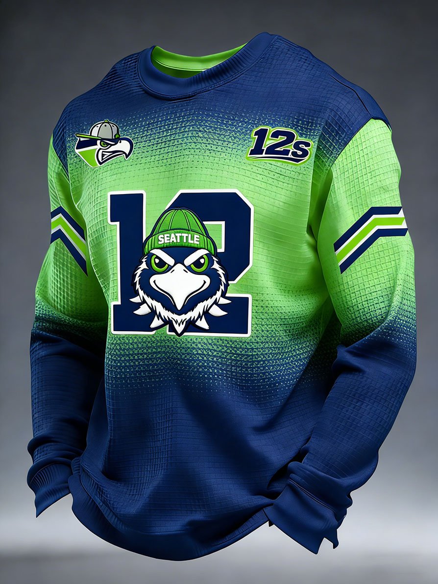 Men's Fashion Seattle Football Fan Waffle Knit Long-Sleeve T-Shirt